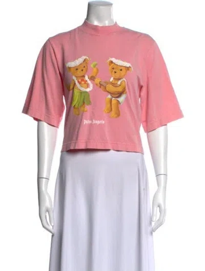 Pre-owned Palm Angels Graphic Print Mock Neck T-shirt In Pink