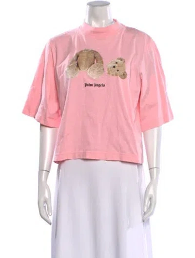 Pre-owned Palm Angels Graphic Print Mock Neck T-shirt In Pink