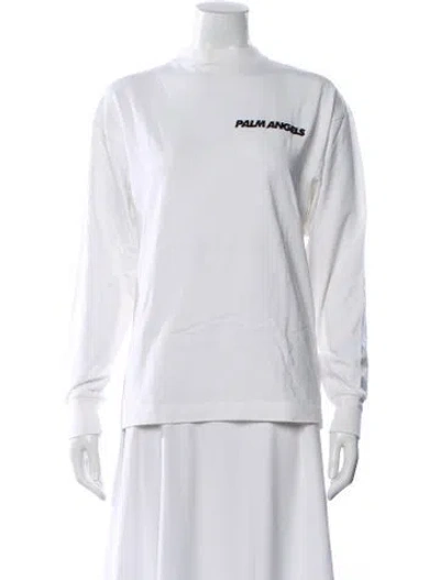 Pre-owned Palm Angels Graphic Print Mock Neck T-shirt In White
