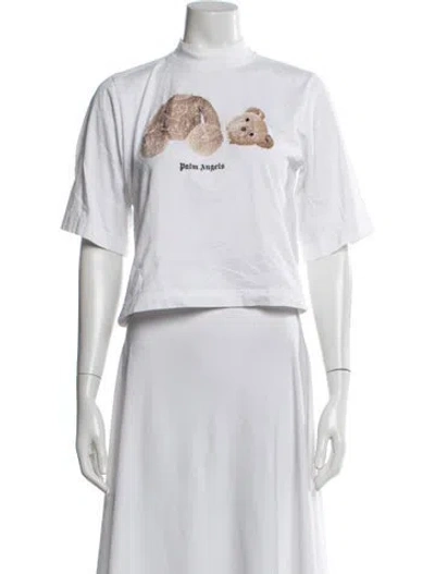 Pre-owned Palm Angels Graphic Print Mock Neck T-shirt In White