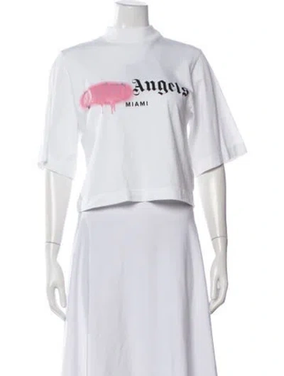 Pre-owned Palm Angels Graphic Print Mock Neck T-shirt In White