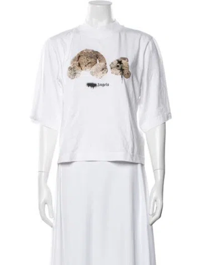 Pre-owned Palm Angels Graphic Print Mock Neck T-shirt In White