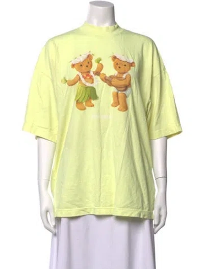 Pre-owned Palm Angels Graphic Print Mock Neck T-shirt In Yellow