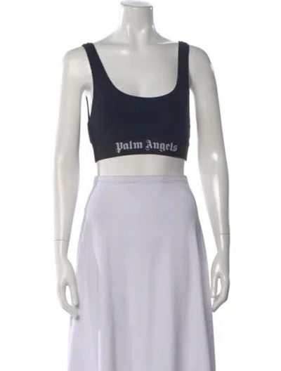 Pre-owned Palm Angels Graphic Print Scoop Neck Sports Bra In Black