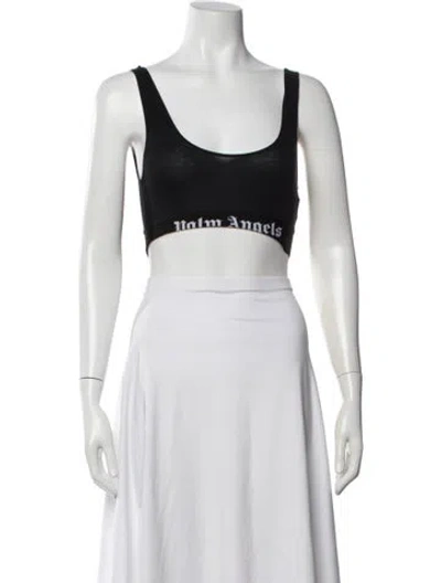 Pre-owned Palm Angels Graphic Print Scoop Neck Sports Bra In Black