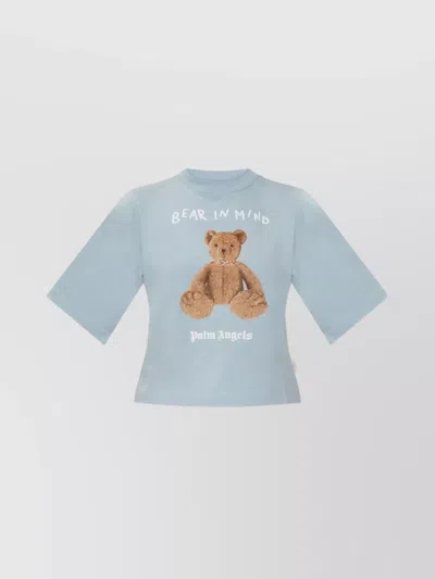 Palm Angels Graphic Print Short Sleeve Crew Neck Top In Blue