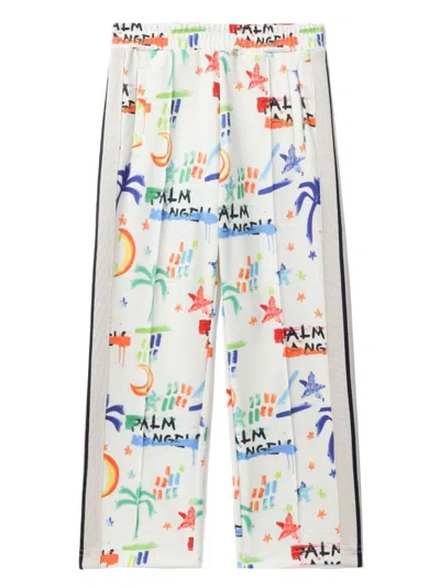 Palm Angels Kids' Graphic-print Track Pants In White