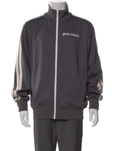 Pre-owned Palm Angels Graphic Print Turtleneck Cardigan In Gray
