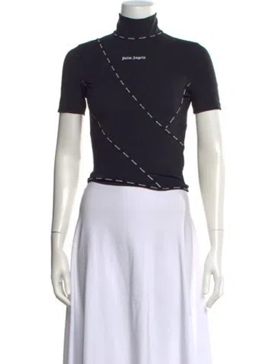 Pre-owned Palm Angels Graphic Print Turtleneck Crop Top In Black