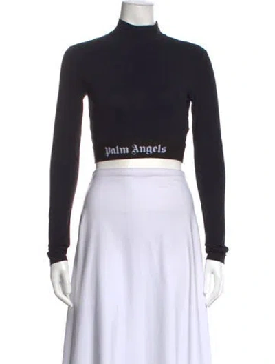 Pre-owned Palm Angels Graphic Print Turtleneck Crop Top In Black