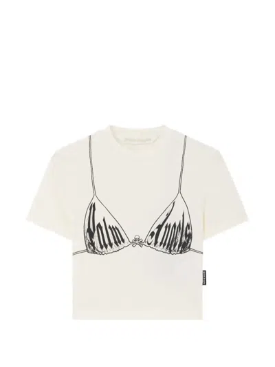Palm Angels Graphic-print Cropped T-shirt In Gold