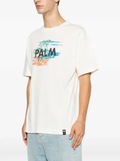 Palm Angels Crew Neck Graphic Logo Short Sleeve T-shirt In Neutral