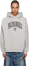 Palm Angels College Palm Logo Printed Hoodie In Grey Melange - Black