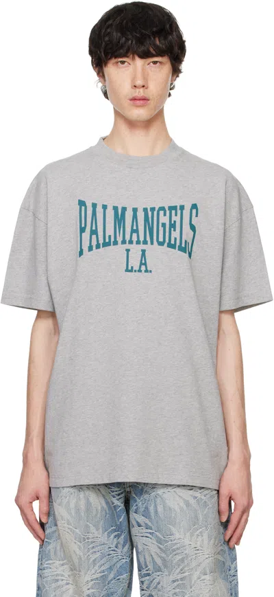 Palm Angels Gray College T-shirt In Melange Grey Petro