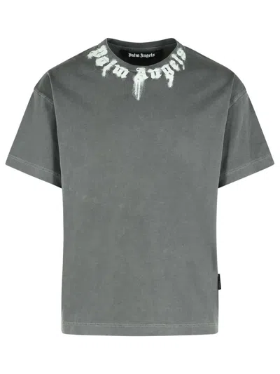Palm Angels Gradient Gray Cotton T-shirt With Contrast Print