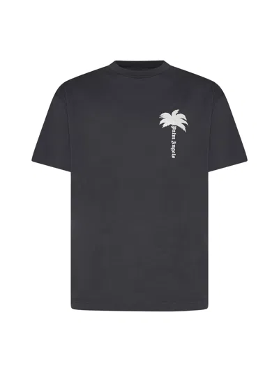 Palm Angels Gray Cotton T-shirt In Black