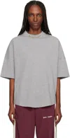 Palm Angels Gray Curved Logo Collar Over T-shirt In Gray