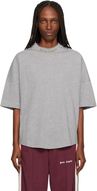 Palm Angels Gray Curved Logo Collar Over T-shirt