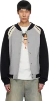 Palm Angels Front Button Closure Light Grey Sweater With Raglan Sleeves And Logo Detail In Gray