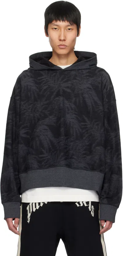 Palm Angels Gray Palms Hoodie In Black - Grey