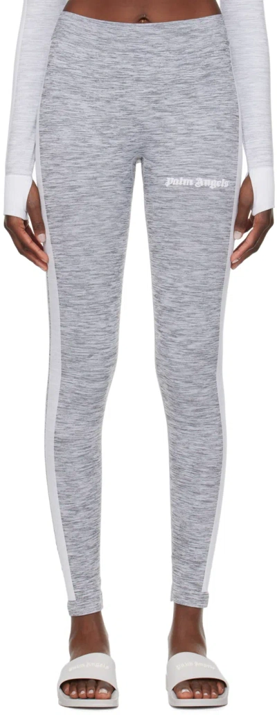 Palm Angels Gray Seamless Leggings In Grey White