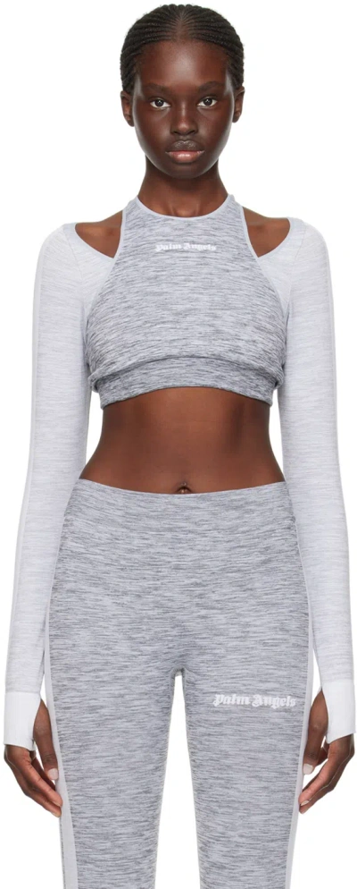 Palm Angels Gray Seamless Top In Grey White