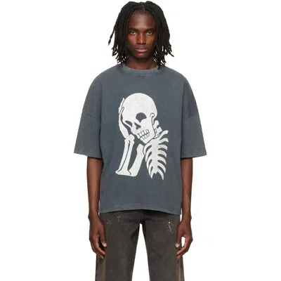 PALM ANGELS GRAY SKULL LOOSE T-SHIRT