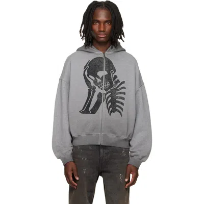 Palm Angels Gray Skull Zipped Loose Hoodie