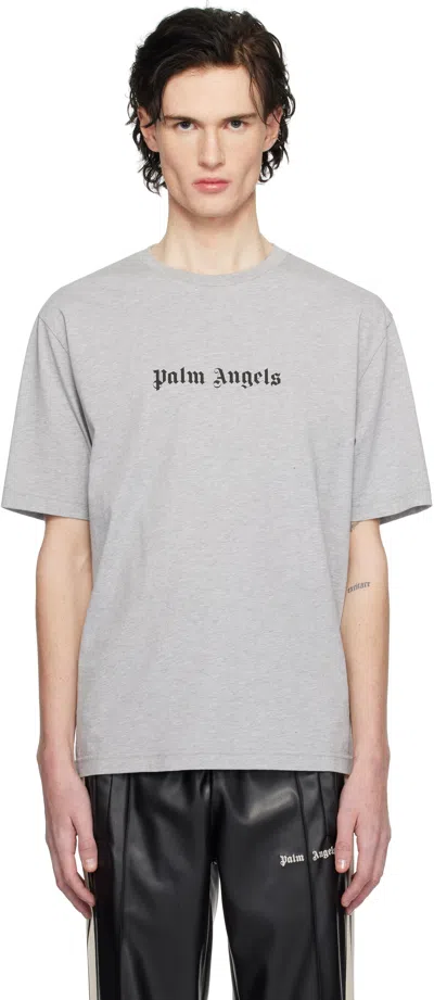 Palm Angels Gray Slim Fit T-shirt In Melange - Bla