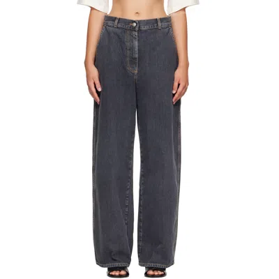 Palm Angels Gray Tree Logo Loose Jeans
