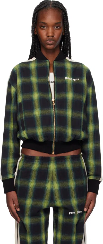 Palm Angels Green Checked Bomber Jacket