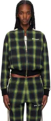 Palm Angels Green Checked Bomber Jacket In Green