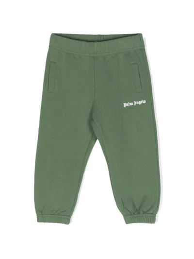 PALM ANGELS GREEN COTTON JOGGERS WITH LOGO