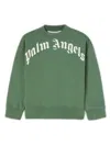 PALM ANGELS GREEN CREW NECK SWEATSHIRT WITH CURVED LOGO