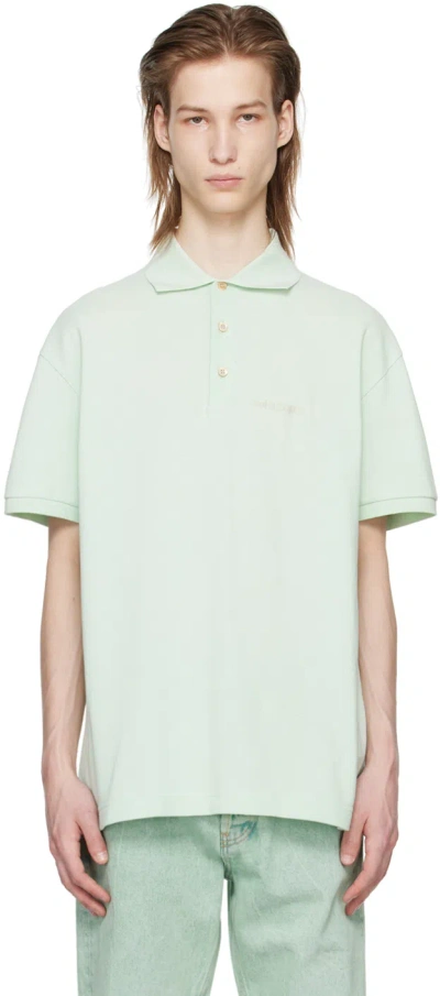 PALM ANGELS GREEN EMBROIDERED POLO