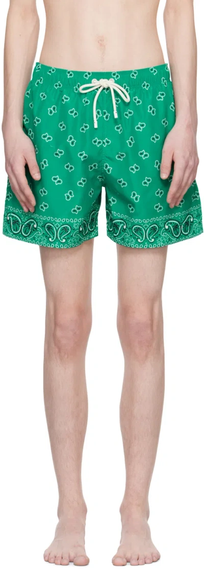 Palm Angels Green Paisley Swim Shorts In Green Green