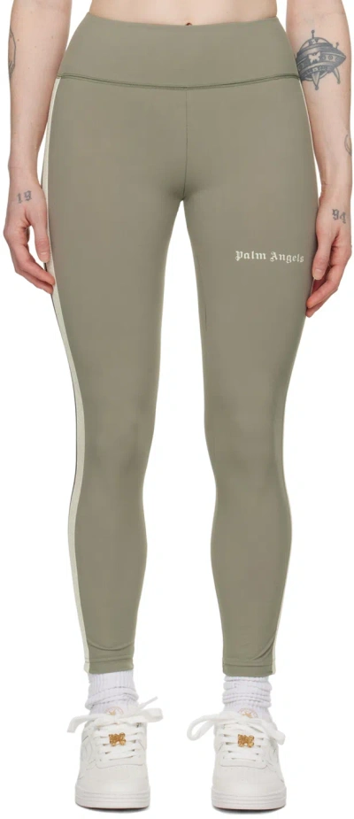 Palm Angels Training Track Jersey Leggings In Khaki,off White