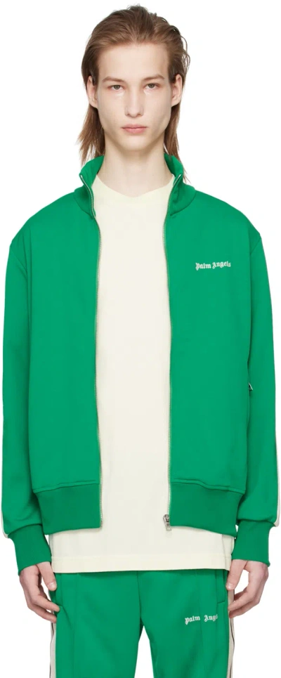 Palm Angels Green Striped Track Jacket In Green Off White