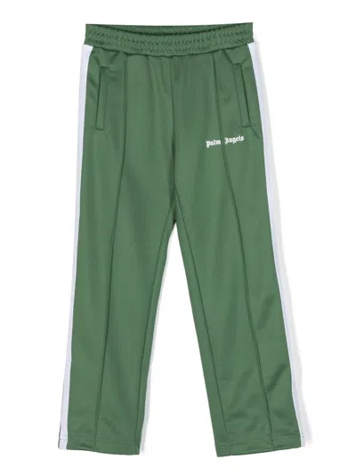 PALM ANGELS GREEN TRACK TROUSERS WITH LOGO