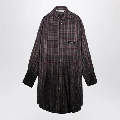 Palm Angels Checkered Chemisier Dress With Logo In Grey