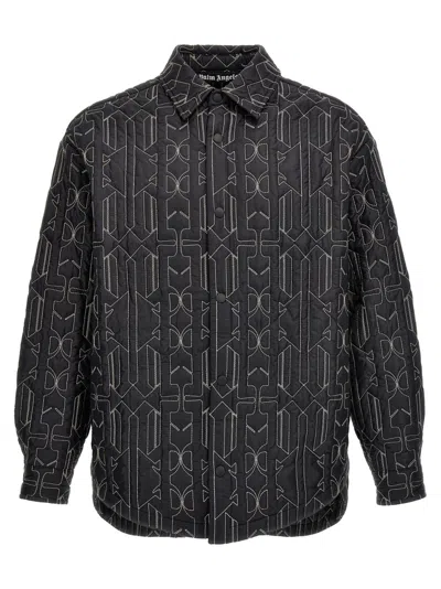 PALM ANGELS GREY ALL MONOGRAM QUILTED DOVER JACKET