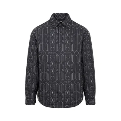 Palm Angels All Monogram Quilted Long Sleeve Overshirt In Grey