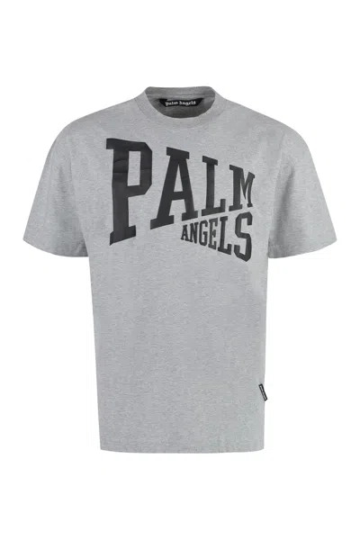 Palm Angels Grey Cotton Crew-neck T-shirt For Men | Fw23 Collection In Gray