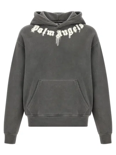 Palm Angels Grey Logo Print Hoodie In Gray