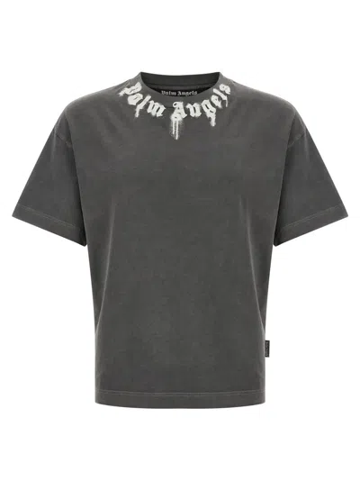 PALM ANGELS GREY LOGO PRINT T-SHIRT