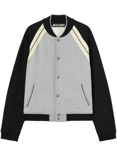 PALM ANGELS GREY LOGO PRINT VARSITY JACKET