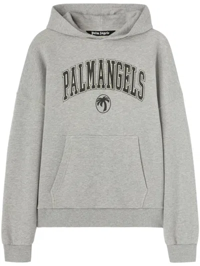 Palm Angels Grey Long Sleeves Logo Hoodie In Gray