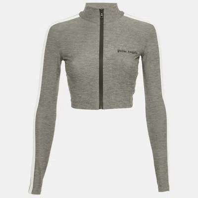 Pre-owned Palm Angels Grey Melange Technical Jersey Zip-up Jacket S In Gray