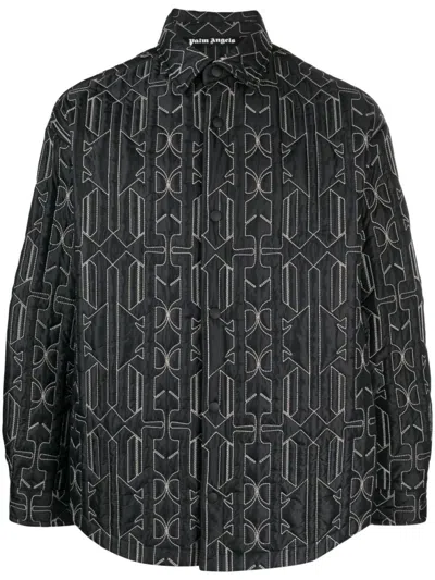 PALM ANGELS GREY MONOGRAM MOTIF SHIRT