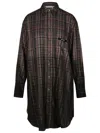Palm Angels Checkered Chemisier Dress With Logo In Grey
